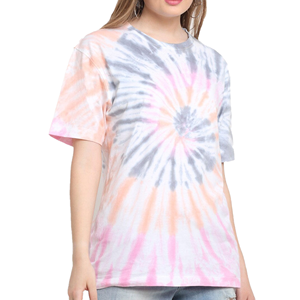 Camiseta de Manga Corta con Cuello Redondo y Estampado Tie Dye para Mujer, Corte Holgado, Informal, 100% Algodón Jersey, Estilo Primavera Verano - Product Image 5