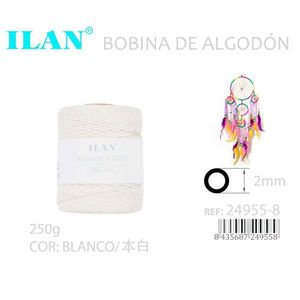 Bobine de cordon en coton Ilan 2 mm blanc 250 g pour travaux manuels - Product Image 3