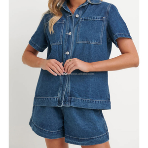 Conjuntos de mezclilla de algodón para mujer, conjunto informal de dos piezas para mujer, Top sin mangas, pantalones cortos de cintura alta, mezclilla 2026 - Product Image 6