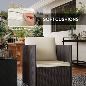 Set di Mobili da Giardino in 3 Pezzi Marrone con Piedini Regolabili e Cuscini Lavabili, Include Tavolino in Vetro per Giardino e Balcone - Product Image 5