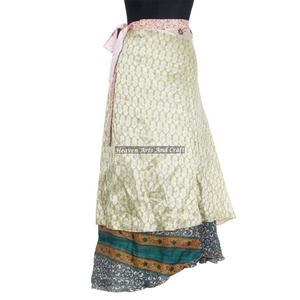 Ethnic Indian Vintage 2 Layer Magic Hippie Sari Silk <b>Wrap</b> <b>Skirts</b> Party Wear 2 Layer Around Hippie Long Indian Silk Sari <b>Wrap</b> - Product Image 2