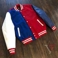 Veste de baseball varsity en laine bicolore pour homme, sur mesure, à manches longues, pour l'hiver, avec patchs en chenille brodés