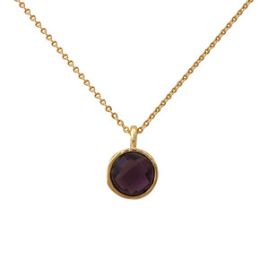 Collier pendentif rond superposé plaqué or avec améthyste violette, fait main, style bohème, breloque pierre de naissance de février, bijoux pour anniversaire et anniversaire de mariage - Product Image 1