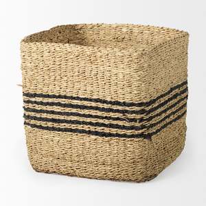 Handwoven Natural Seagrass <b>Storage</b> <b>Basket</b> with Black Stripe for Home Use Wholesale Made in Vietnam - Product Image 1