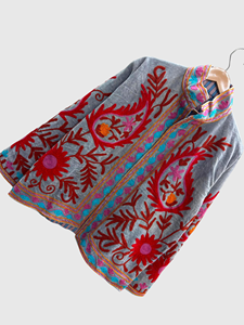 Veste à col mandarin brodée à la main avec motif géométrique, manches longues, style velours, design blouson pour adulte, idéale pour l'automne - Product Image 3