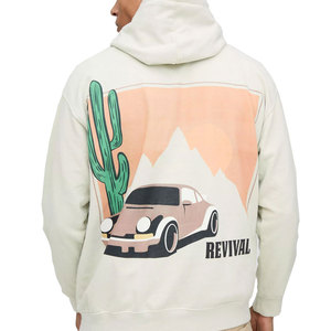 Sweat-shirt à capuche pour homme, imprimé désert, voiture, cactus, logo au dos, coupe classique, coton, tissu éponge français, vêtements décontractés d'automne - Product Image 1