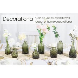 Set di 12 Vasi in Vetro Verde per Fiori, Mini Centrotavola Vintage per Matrimoni e Decorazioni da Tavola, Piccoli Vasi per Fiori e Decorazioni - Product Image 4