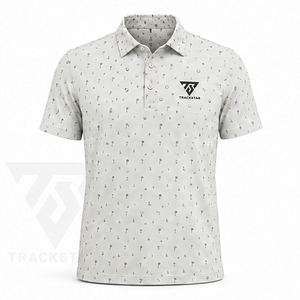 Camiseta Polo Trackstar para Hombre, Color Gris Claro, con Estampado de Iconos de Golf, Manga Corta, Cuello con Botones, Estilo Deportivo Informal, Logotipo Personalizado - Product Image 1