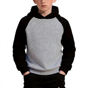 Gray Black Hooded Polyester Fleece Breathable Custom Printed Sweatshirt for Children Casual Winter Wear Knitted Raglan Sleeve - Product Image 1