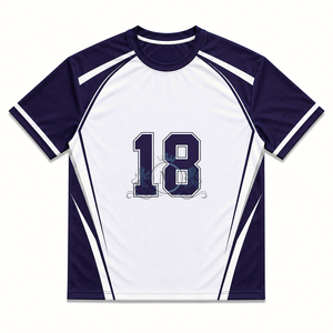 Maillot de basket-ball personnalisé violet et blanc, numéro 18, col rond, manches courtes, en maille polyester anti-humidité, vêtements unisexes pour adultes - Product Image 4