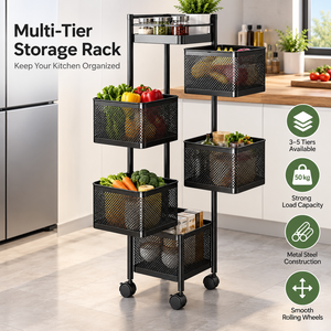 Chariot de rangement de cuisine moderne en métal à 5 niveaux OEM ODM avec paniers rotatifs et assemblage facile EDPRMS000 - Product Image 3