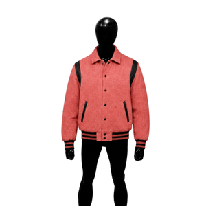 Veste universitaire classique en corail pour homme, en mélange de polyester, col rabattu, coupe droite, style preppy d'hiver, couleur unie - Product Image 1