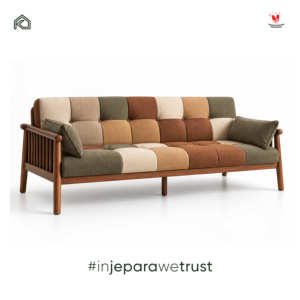 Canapé rétro moderne du milieu du siècle en teck massif, rembourré en patchwork, 3 places, pour salon, hôtel, villa, meubles - Product Image 3