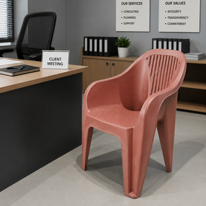 Silla de Comedor Moderna de Plástico para Sala de Estar con Respaldo en Forma de Flecha y Reposabrazos para Uso en Exteriores, Diseño Apilable, Estilo Contemporáneo - Product Image 6