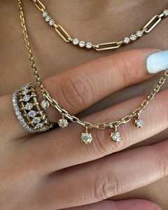 Lab Grown Diamond Dangle <b>Drop</b> Necklace 14K 18K Gold 5 Stone Prong Set Thick Rectangle <b>Box</b> Link Chain 18 Inches Necklace Factory - Product Image 4