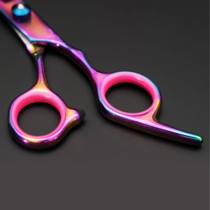 Rainbow Stainless Steel Right-Handed Long Handle <b>Thinning</b> Scissor Pink <b>Ring</b> Handle Barber Salon Hair Cutting Shear Sharp 6.5 - Product Image 4