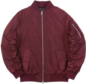 Custom Wholesale Mens Olive Green Bomber Jacket Streetwear Ruched Sleeves Flight Jacket MA1 Windbreaker Padded Varsity Coat - Product Image 3