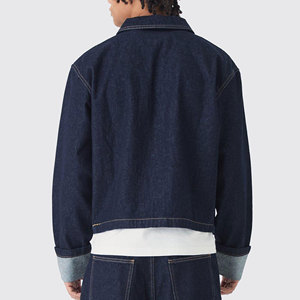Veste en jean décontractée brodée coupe oversize coupe-vent à épaules tombantes pour homme, noire délavée, 100 % coton, hiver - Product Image 2