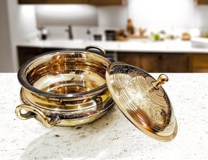 Juego de 3 cacerolas de latón y acero inoxidable de la mejor calidad con elegante estuche térmico para mesas de comedor, hoteles y catering de eventos - Product Image 5
