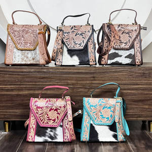 Bolso de mensajero de cuero floral hecho a mano para mujer, de piel auténtica de vaca, elegante, con asa superior y bandolera, colección Super Septiembre 2026 - Product Image 2