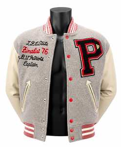 <b>Men's</b> Beige Varsity <b>Jacket</b> Regular Fit Stand Collar Button Closure Striped Cuffs Polyester/Cotton Material Casual Winter Wear - Product Image 5