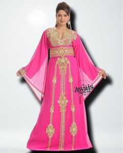 AWAIS House Women's Modest Islamic Abaya <b>Kaftan</b> Evening Formal Wear Floor-Length Straight Silhouette Beaded Eco-Friendly Chiffon - Product Image 6