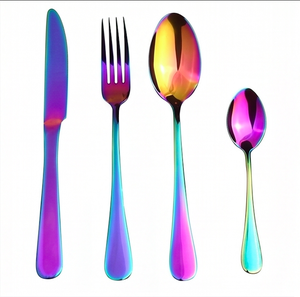 Ensemble de couverts arc-en-ciel en acier inoxydable miroir, design tendance pour mariages, événements, anniversaires et dîners spéciaux - Product Image 1
