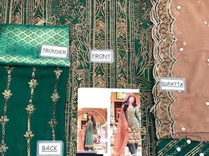 2021 vente chaude vert Salwar Kameez robe de mariée formelle brodée lourde en mousseline de soie fabriquée à partir de viscose soie rayonne armure - Product Image 3