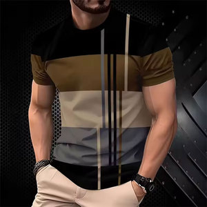 T-shirts à rayures larges simples et tendance pour hommes, été, décontractés, imprimés en 3D, couleurs contrastées, polyester, streetwear - Product Image 6