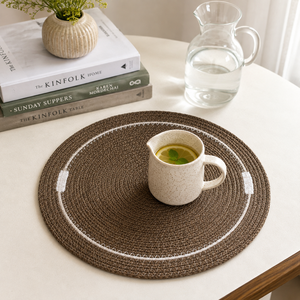 Set de table rond en jute brodé fait main de qualité supérieure, 35 cm, écologique |   Set de table durable pour la maison et l'hôtellerie – Fourniture en gros Inde - Product Image 2