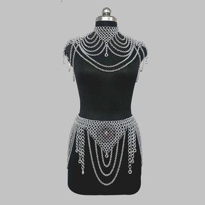 Silver Plated Aluminium Chainmail Fashion Armour <b>Top</b> Skirt with Antique Modern Design - Product Image 2
