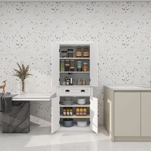 Armadio Dispensa da Cucina Autoportante da 180 cm con 4 Ante e 2 Ripiani Regolabili per Sala da Pranzo e Soggiorno - Product Image 3