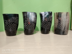 Verres à boire en corne gravés, en corne naturelle de buffle, d'ox ou de vache, style Viking médiéval, articles de boisson faits à la main, fournisseur en gros - Product Image 3