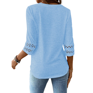 Chemise décontractée pour femme en coton 100% respirant, couleur unie bleu clair, manches longues classiques, pour un usage quotidien - Product Image 2