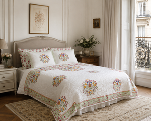 Luxury Hand Block Print Cotton <b>Comforter</b> Reversible Botanical Print Quilted <b>Bed</b> Cover for Hotels & Homes Wholesale <b>Bed</b> <b>Comforter</b> - Product Image 1