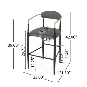 Set of <b>2</b> Counter Height <b>Bar</b> <b>Stools</b> with Iron Legs Gray Fabric Upholstered Kitchen Island Barstools 260L Seating - Product Image 4