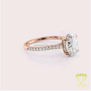 Anillo de Compromiso con Diamante Cultivado en Laboratorio, Corte Redondo, Oro Blanco, 6 Puntas, Solitario, con Anillo de Promesa de Boda para Mujer - Product Image 6