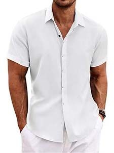 Camisa de Lino y Algodón Casual para Hombre, Color Sólido, Manga Corta, Transpirable, Antiarrugas, Antipilling, Estampada, Verano - Product Image 1