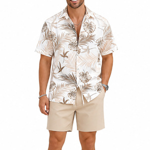 Conjunto de Camisa y Pantalones Cortos con Estampado Tropical para Hombre, Atuendo Casual de Verano, Patrón Floral, Botones, Ropa de Playa, 100% Poliéster, Tejido Satinado - Product Image 2