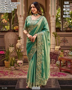 Sari jaune Riddhi Pure Fancy avec broderie et pierres, chemisier assorti pour femmes, tenue de mariage traditionnelle SJ-98 - Product Image 2