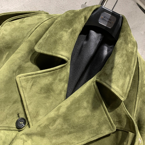 <b>Men's</b> Black Suede Long Trench Coat Turn-down Collar Double Breasted <b>Gothic</b> Style Autumn <b>Jacket</b> - Product Image 6