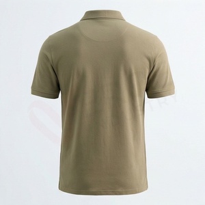 <b>Men's</b> <b>Khaki</b> Short Sleeve Polo <b>Shirt</b> Cotton Pique Casual Breathable Regular Fit Solid Knitted Design - Product Image 2