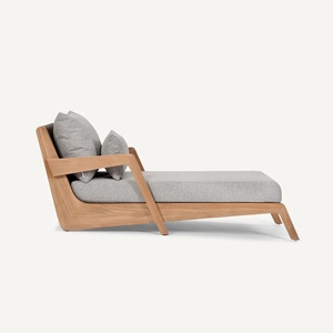 Tumbona Moderna para Exteriores Hecha de Madera de Teca Sólida de Alta Calidad con Cuerda Tejida y Acabado Natural con Respaldo - Product Image 6