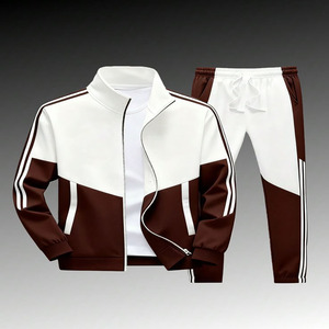 Premium Men Sporty Tracksuit Set Stand Collar Color Blocking <b>Joggers</b> Custom Logo Breathable Polyester Autumn Wear Standard Size - Product Image 1