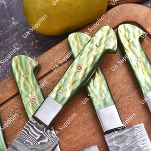 Ensemble de 5 couteaux de chef pour barbecue en acier Damas fait main, manche intégral, qualité industrielle professionnelle, ambidextres, avec étui en cuir - Product Image 6