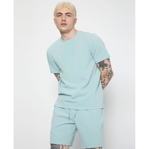 Conjuntos de Camiseta y Pantalones Cortos Deportivos para Hombre, 100% Algodón French Terry, Color Negro Lavado, con Cordón Ajustable, Estampados, Personalizados - Product Image 1