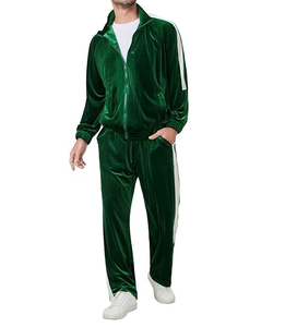 Men's Green <b>Velvet</b> <b>Tracksuit</b> Full Zip Side Pockets Casual Regular Fit Autumn Sporty Style Adult Solid Color Long Sleeve - Product Image 2