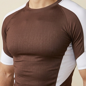 Men's Brown Compression T-Shirt Short Sleeve O-Neck Slim Fit Quick Dry Sporty Athletic Wear - Product Image 2