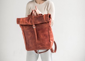 High Quality Leather <b>Roll</b> Top <b>Backpack</b> Handcrafted Cowhide Travel Bag Vintage Rucksack for Digital Nomad LTBP-0014 - Product Image 4