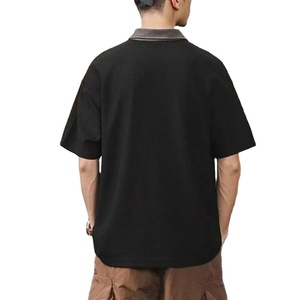 Camiseta de Manga Corta con Cuello Alto para Hombre, Negra, Corte Regular, Secado Rápido, Tejido de Punto, Transpirable, 100% Algodón, Ropa Casual de Golf - Product Image 3